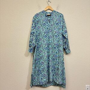 NWOT MT BEYER Forever Favorite Tunic Shirt Dress Blue/Green Floral Print